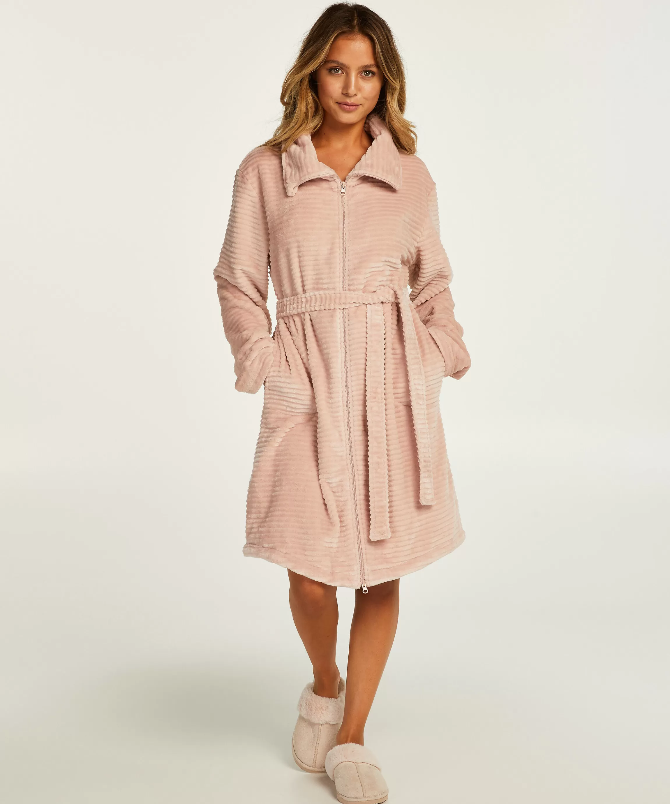 Hunkemöller Badjassen*Badjas Zip Fleece Roze