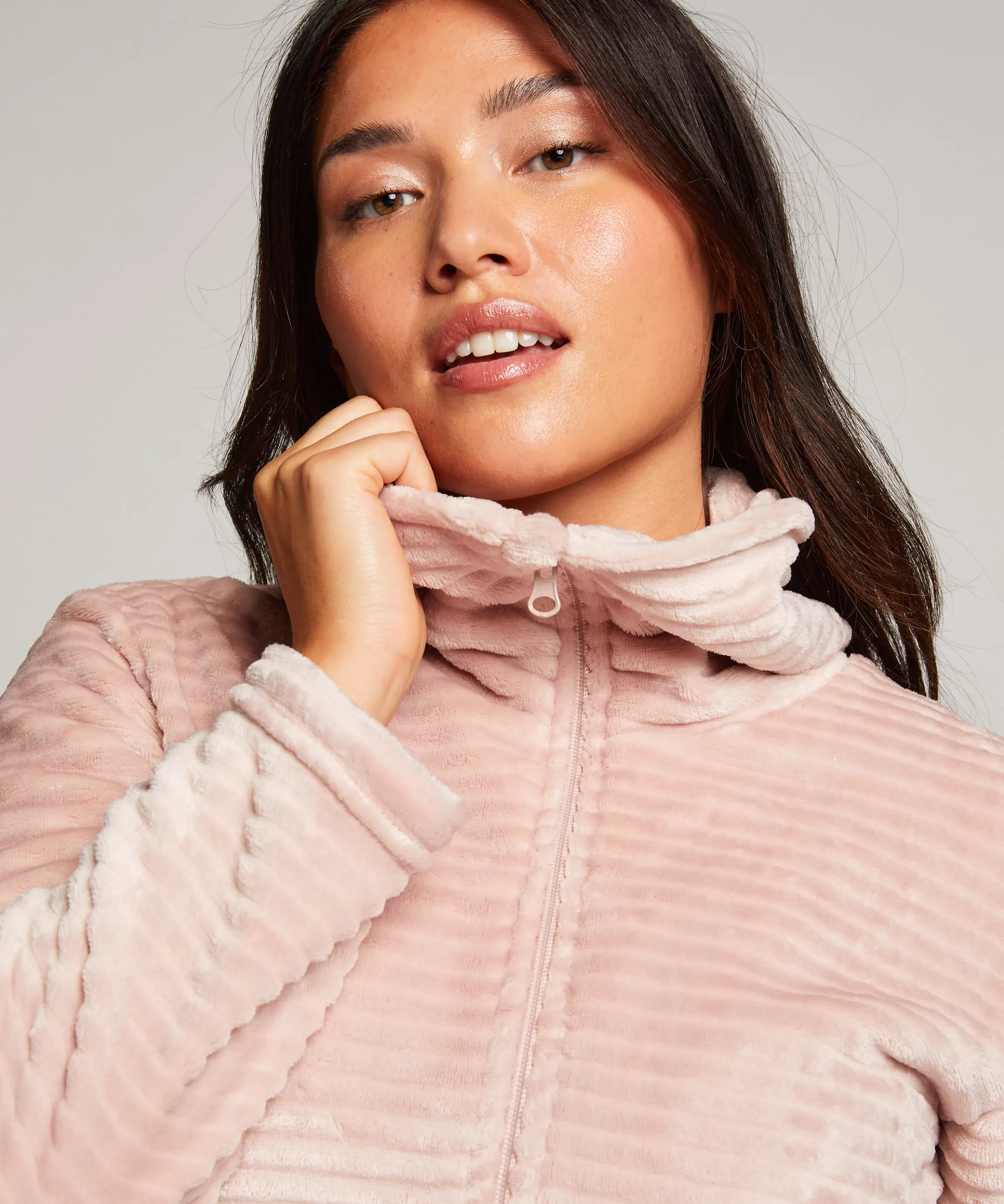 Hunkemöller Badjassen*Badjas Zip Fleece Roze
