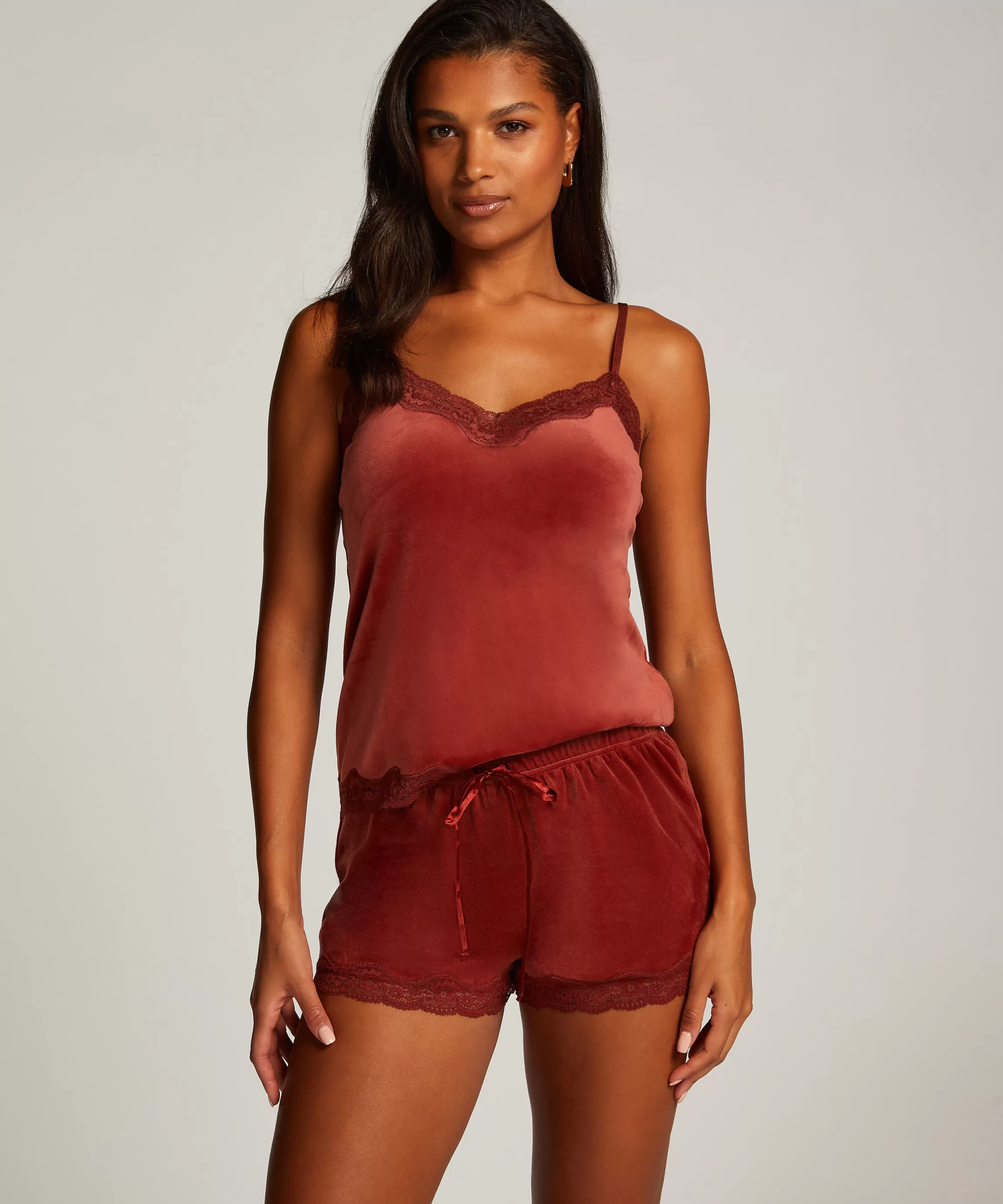 Hunkemöller Pyjama'S*Cami Top Velours Lace Bruin