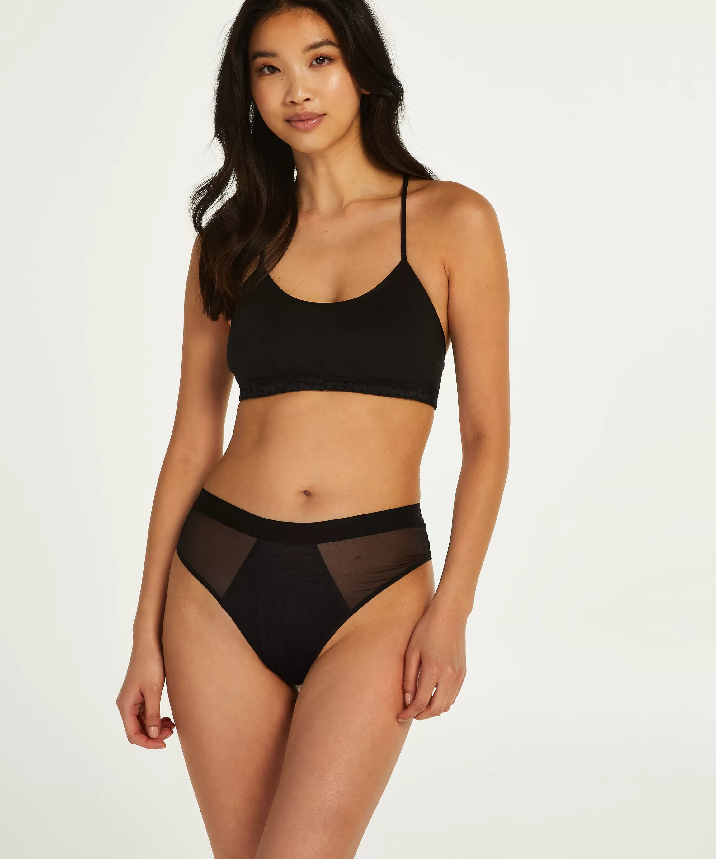 Hunkemöller Strings & Boxerstrings*Hoog Uitgesneden Invisible String Mesh Zwart
