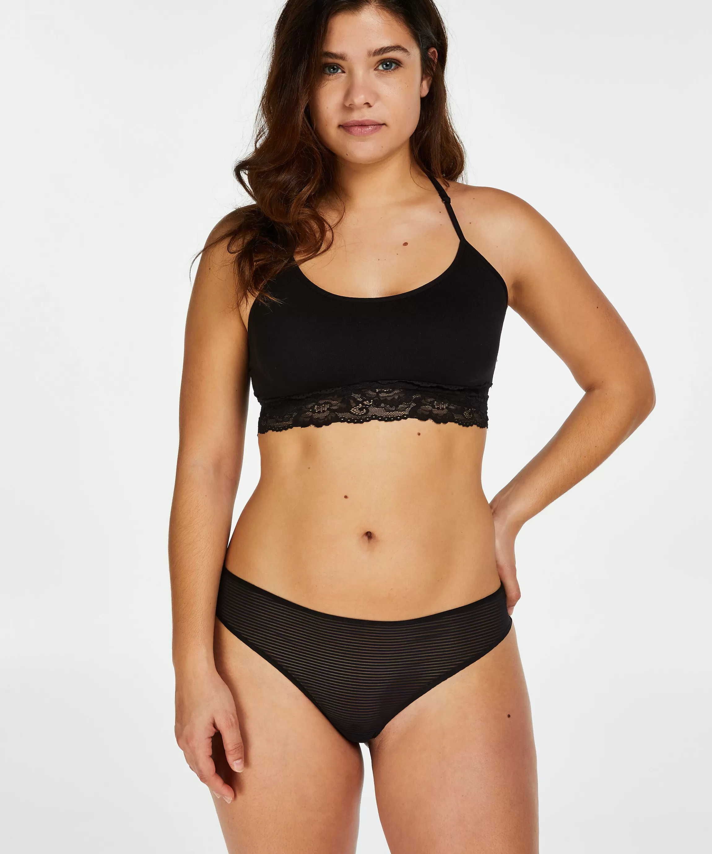 Hunkemöller Strings & Boxerstrings*Invisible String Stripe Mesh Zwart