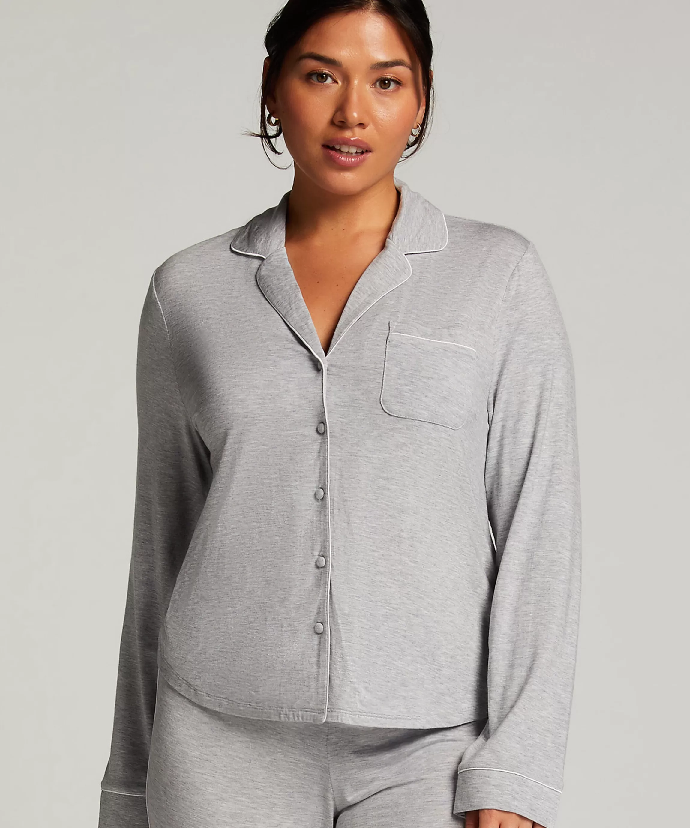 Hunkemöller Pyjamatops*Jacket Jersey Essential Grijs