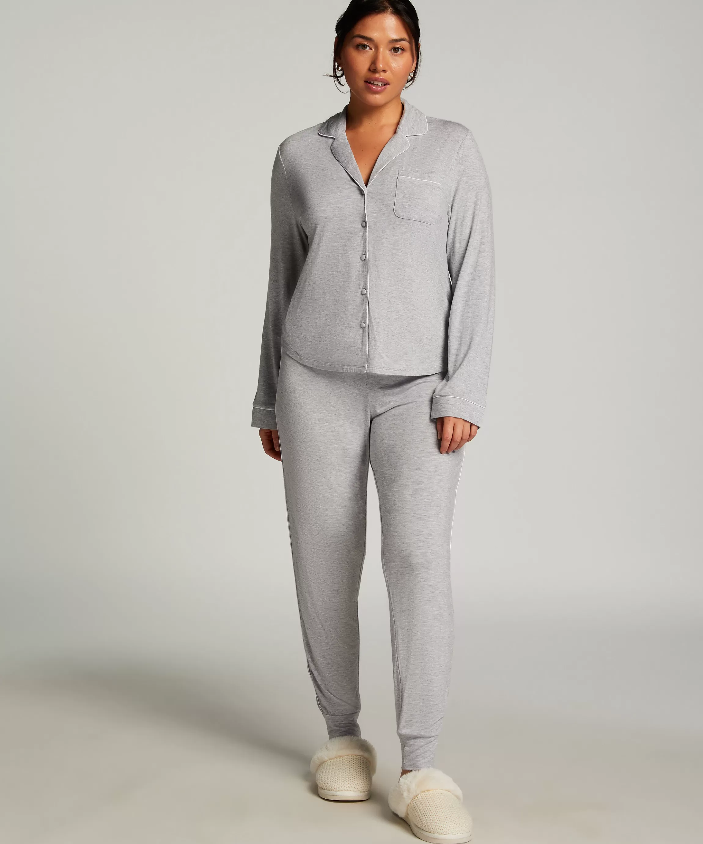 Hunkemöller Pyjamatops*Jacket Jersey Essential Grijs