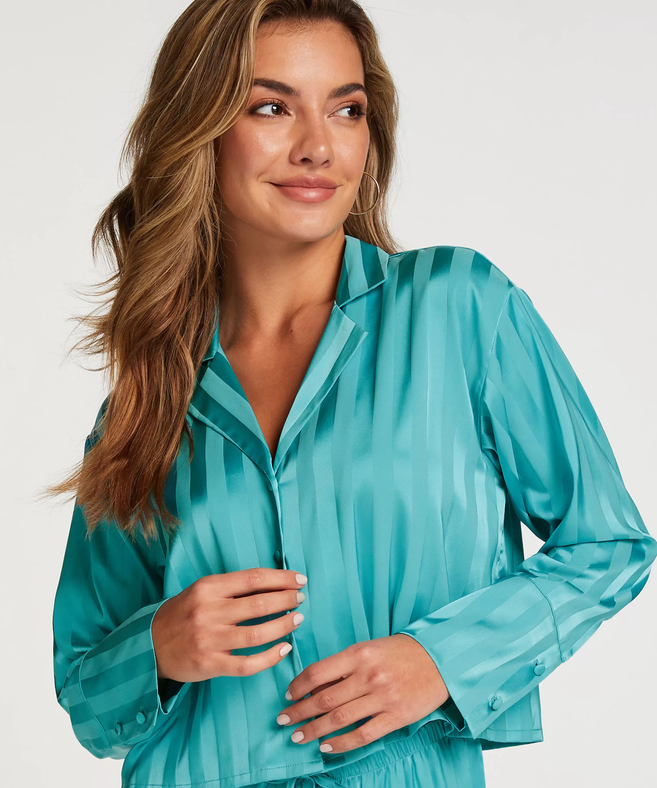 Hunkemöller Pyjamatops*Jacket Lange Mouwen Satijn Blauw