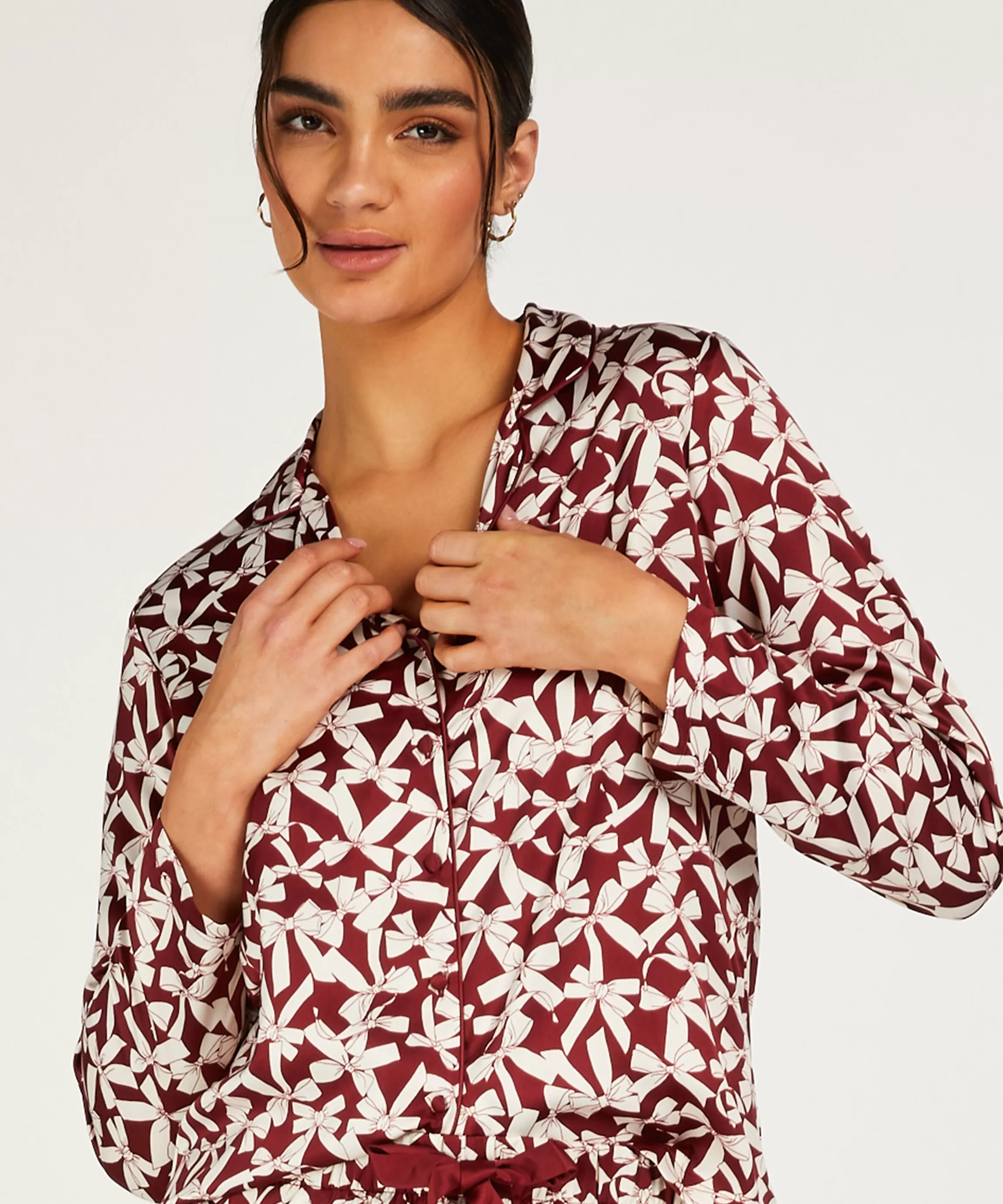 Hunkemöller Pyjamatops*Jacket Lange Mouwen Satijn Rood