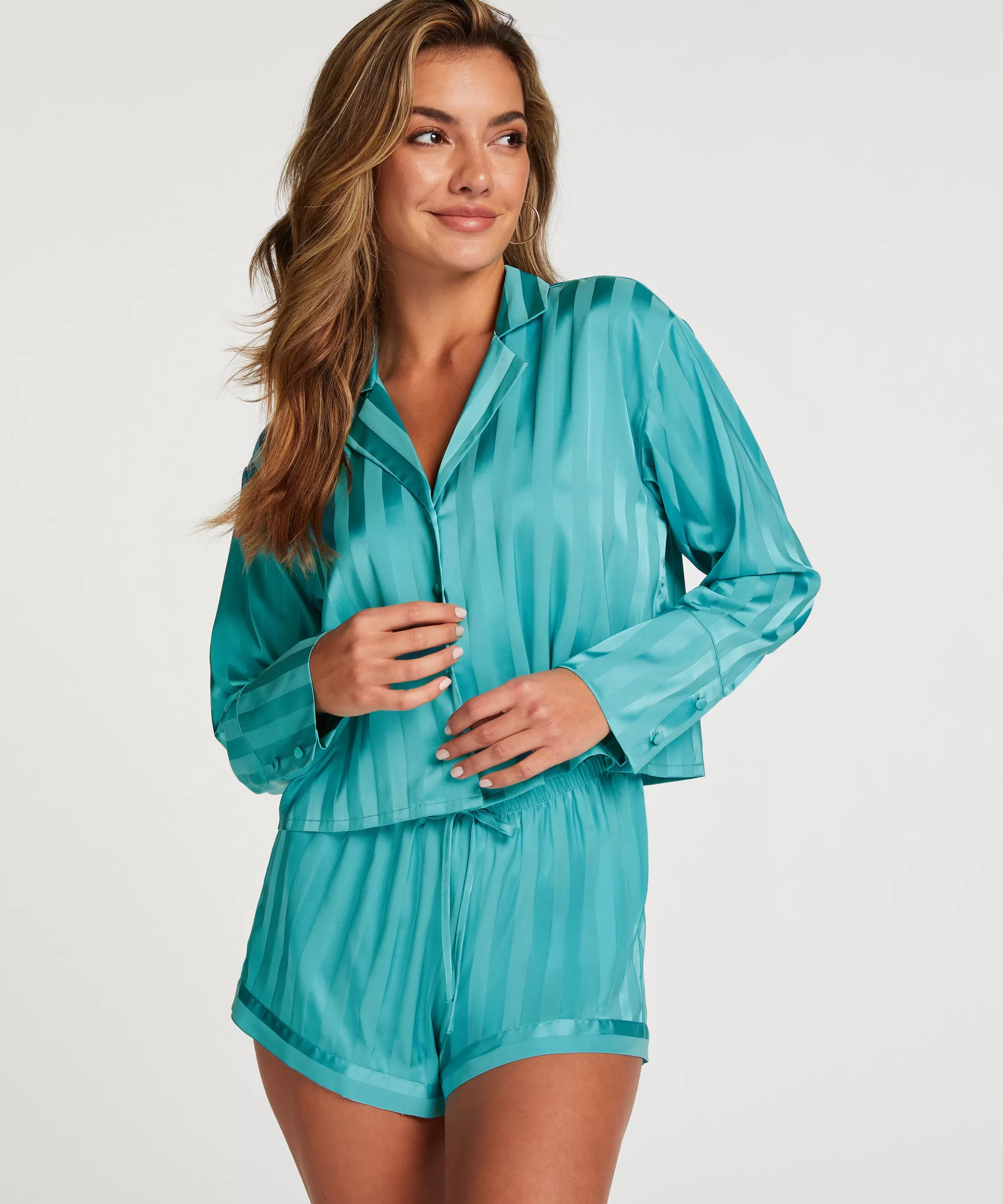 Hunkemöller Pyjamatops*Jacket Lange Mouwen Satijn Blauw