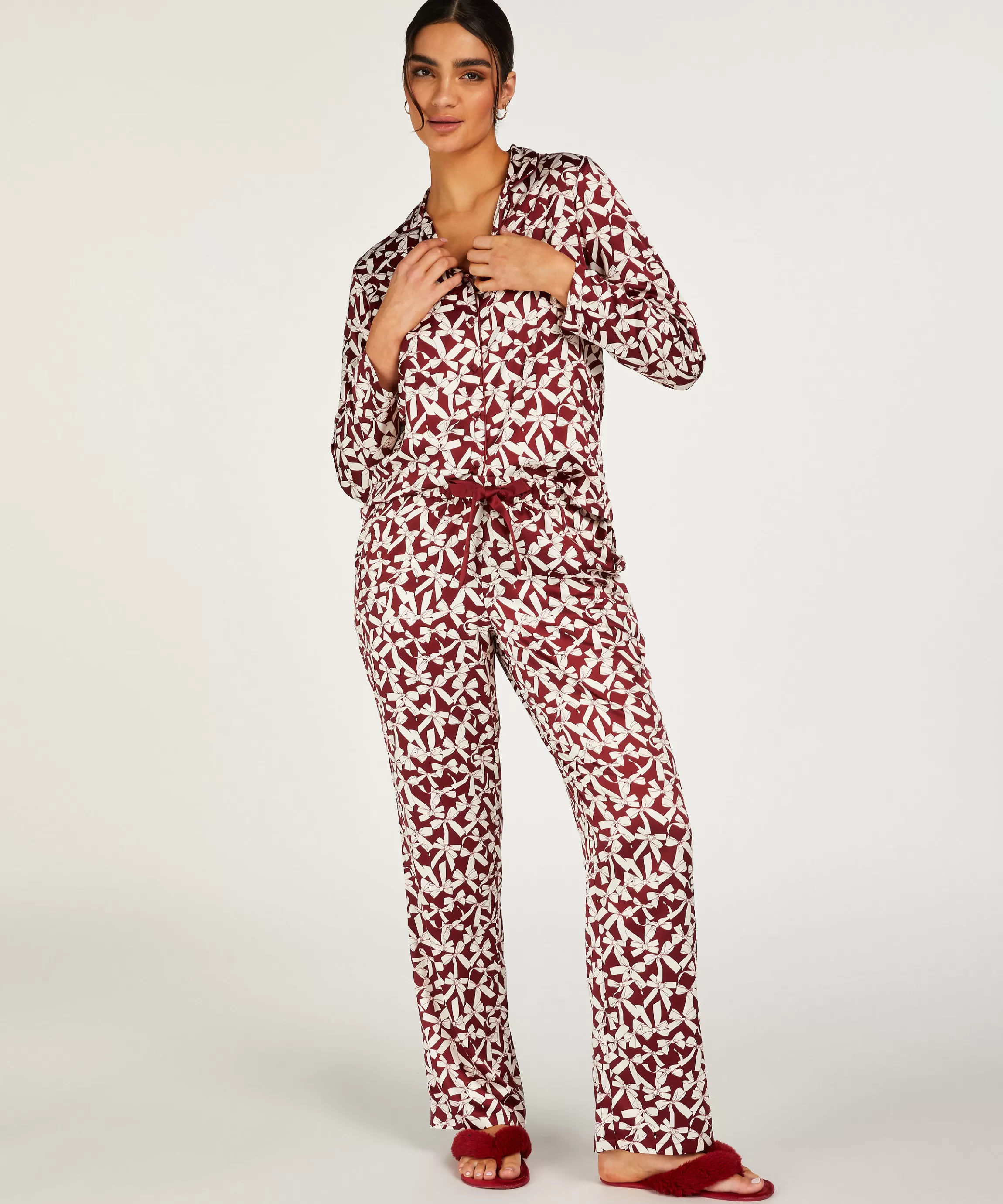 Hunkemöller Pyjamatops*Jacket Lange Mouwen Satijn Rood