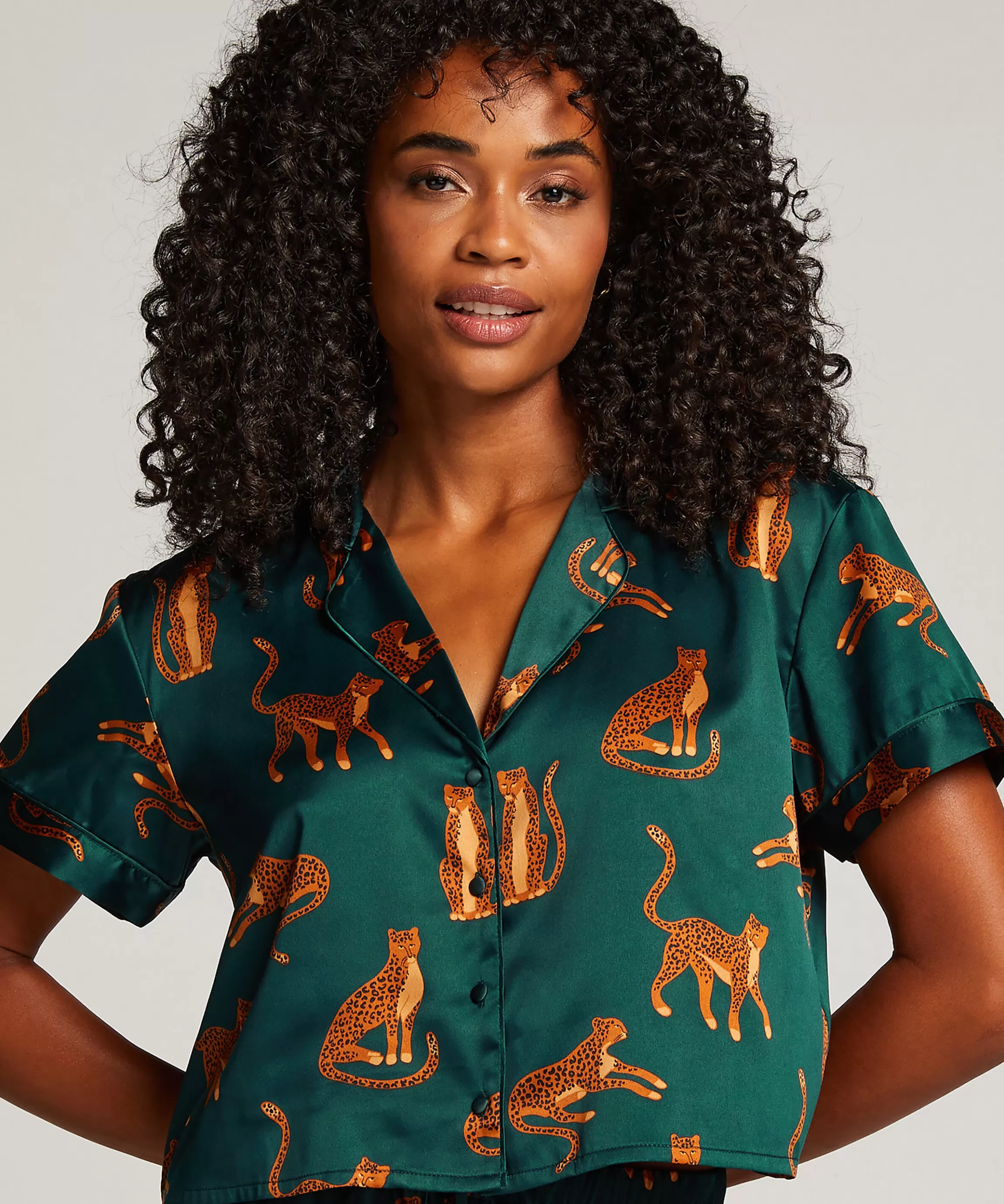 Hunkemöller Pyjamatops*Jacket Satin Groen