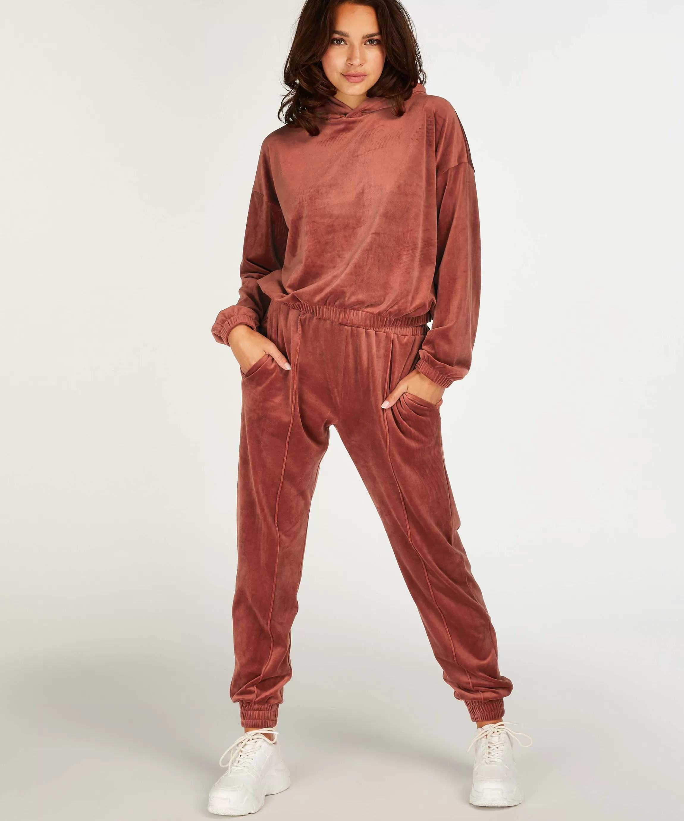 Hunkemöller Pyjama'S*Joggingbroek Velours Pintuck Bruin