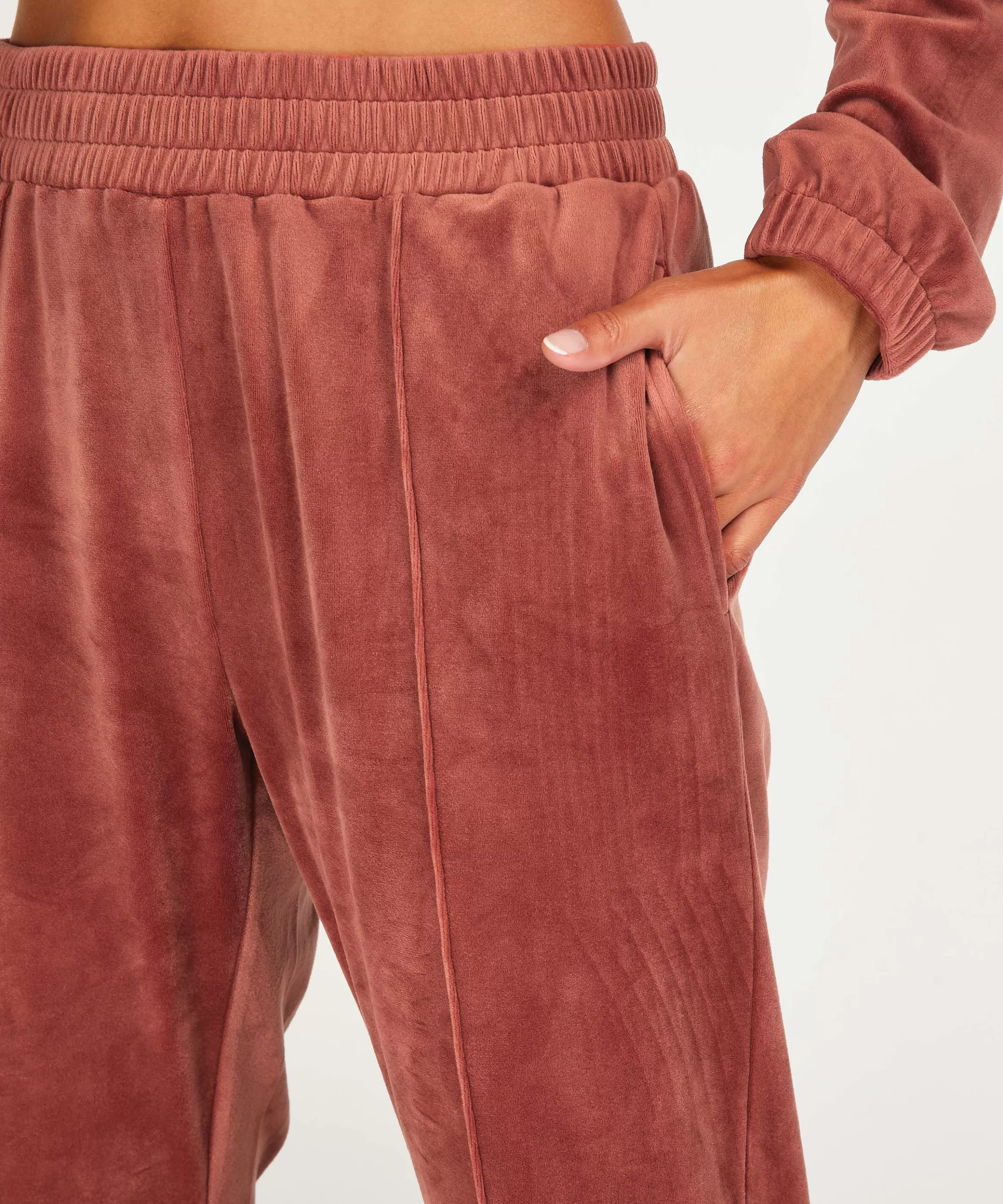 Hunkemöller Pyjama'S*Joggingbroek Velours Pintuck Bruin