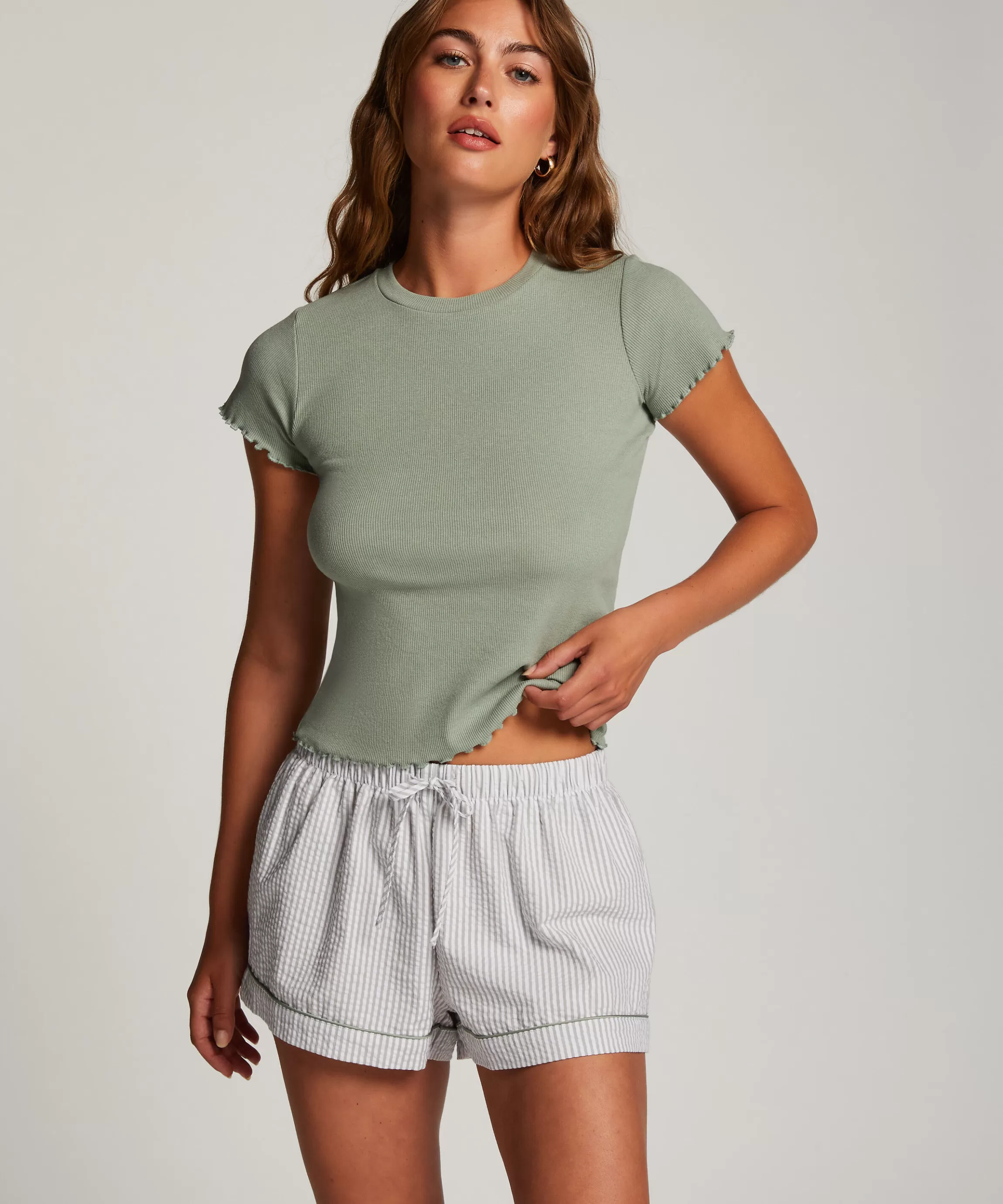 Hunkemöller Pyjama'S*Katoenen Shirt Met Korte Mouwen Groen