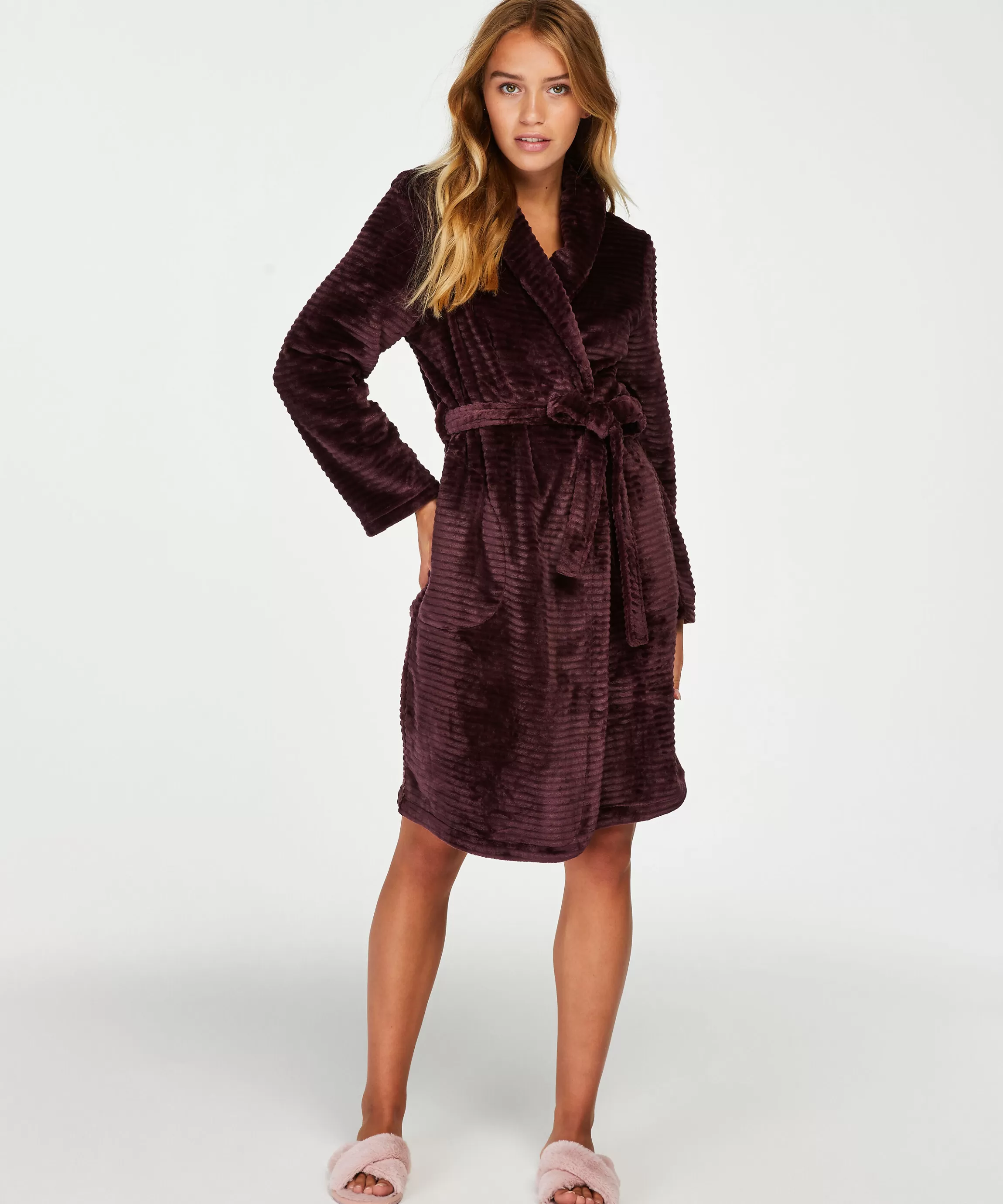 Hunkemöller Badjassen*Korte Badjas Fleece Rib Paars