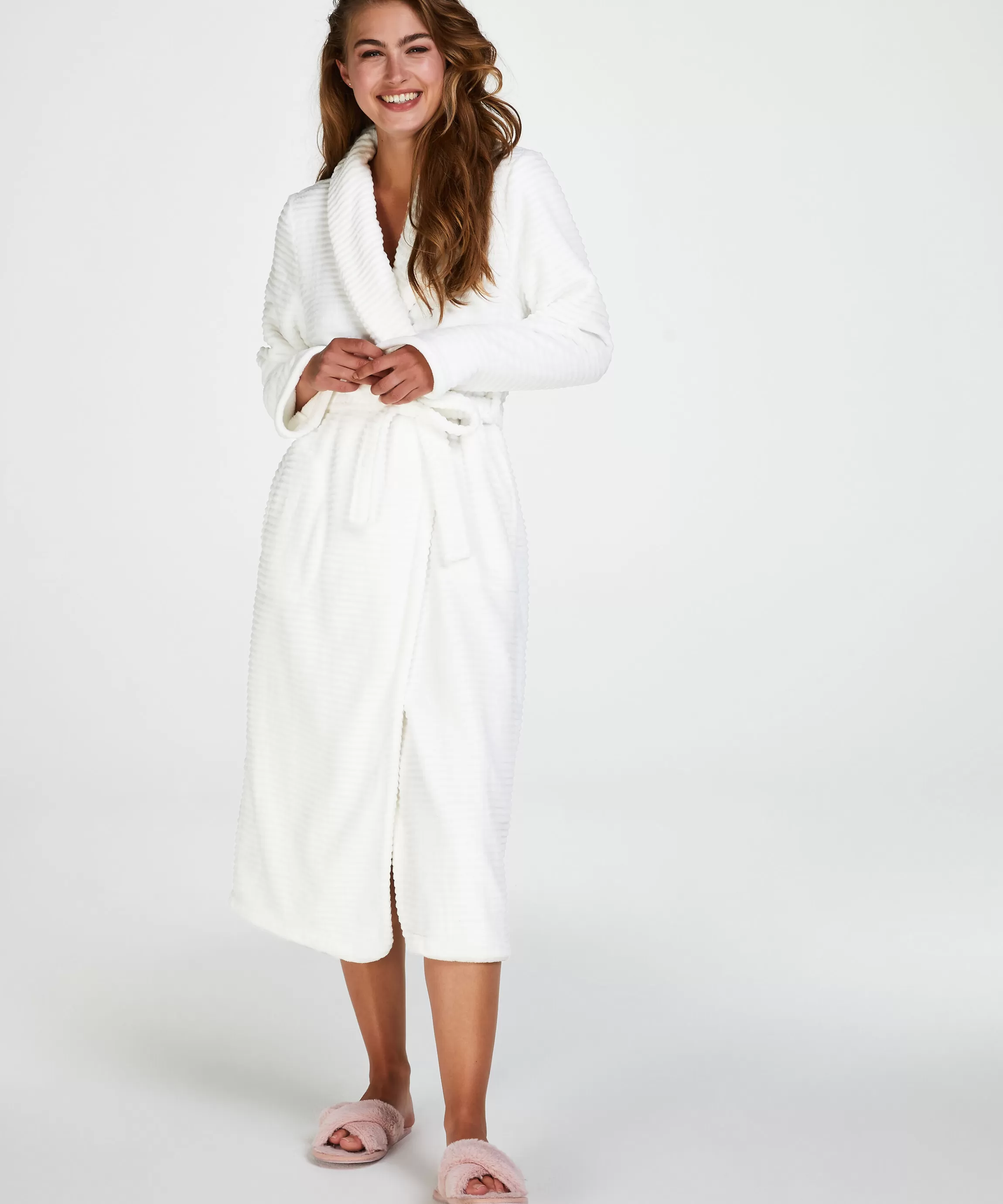Hunkemöller Badjassen*Lange Badjas Fleece Rib Wit