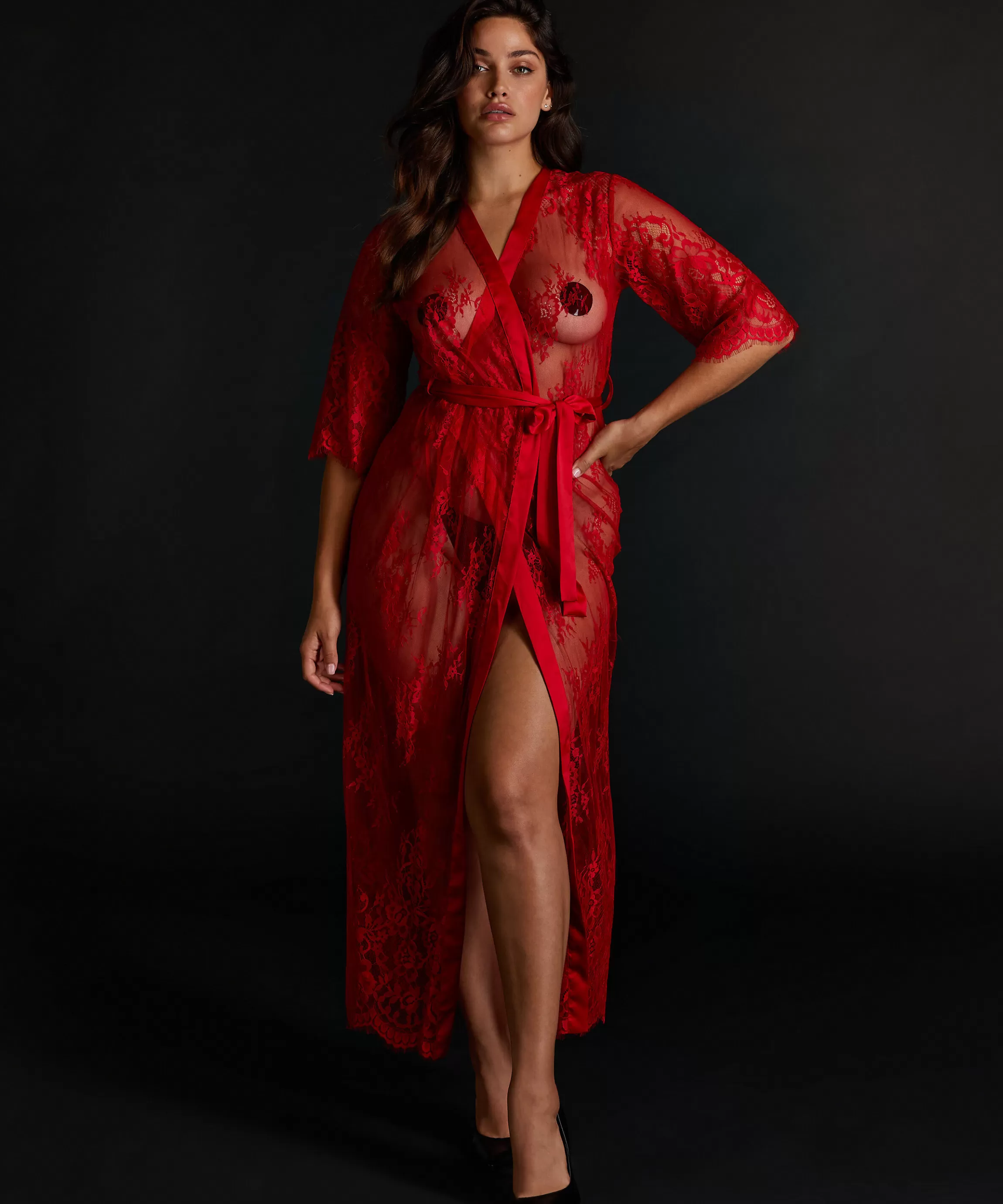Hunkemöller Kimono'S*Lange Kimono Allover Lace Rood