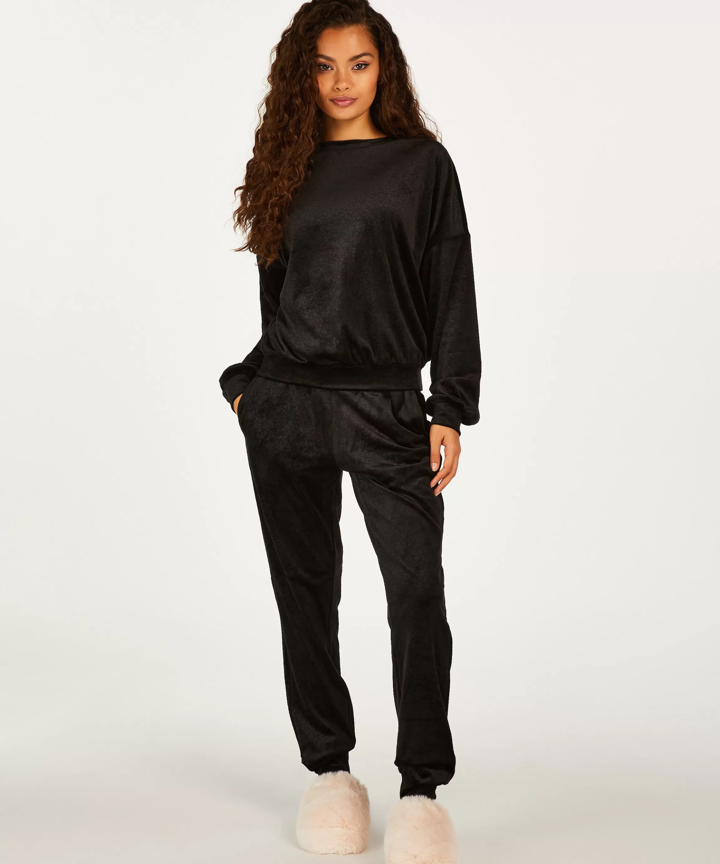 Hunkemöller Pyjama'S*Petite Joggingbroek Velours Zwart
