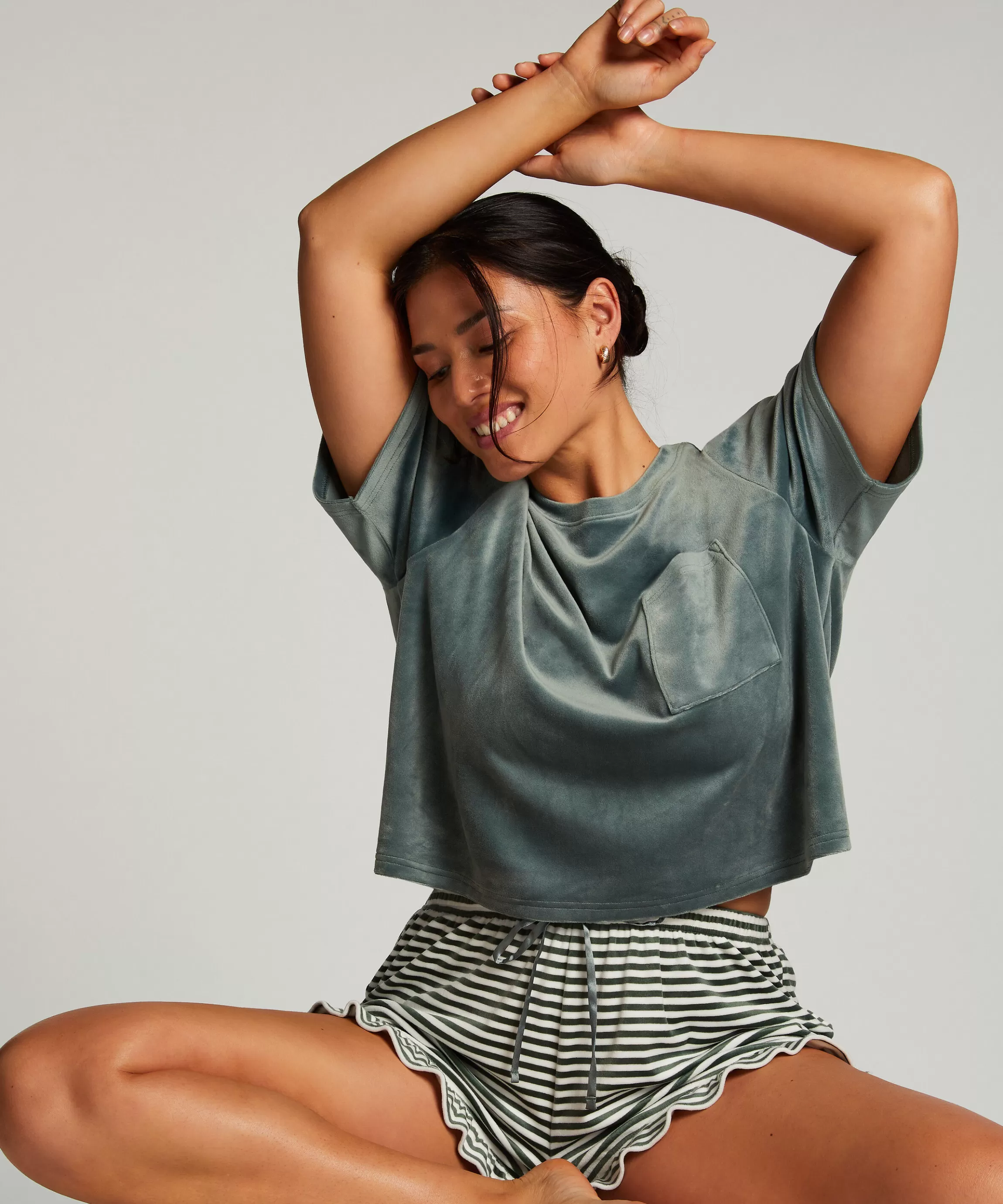 Hunkemöller Pyjama'S*Shorts Ruffle Velours Groen