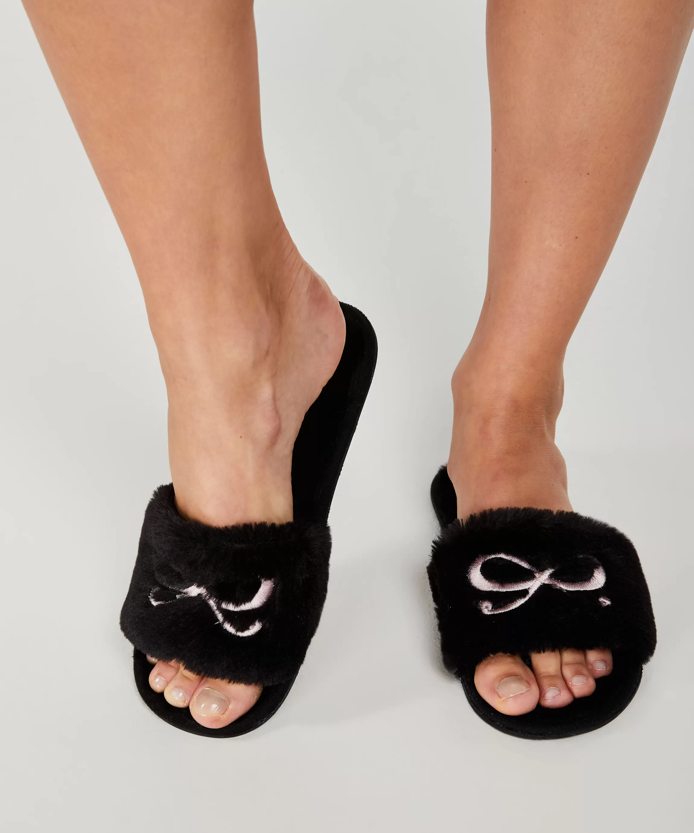 Hunkemöller Pantoffels*Slippers Fake Fur Zwart