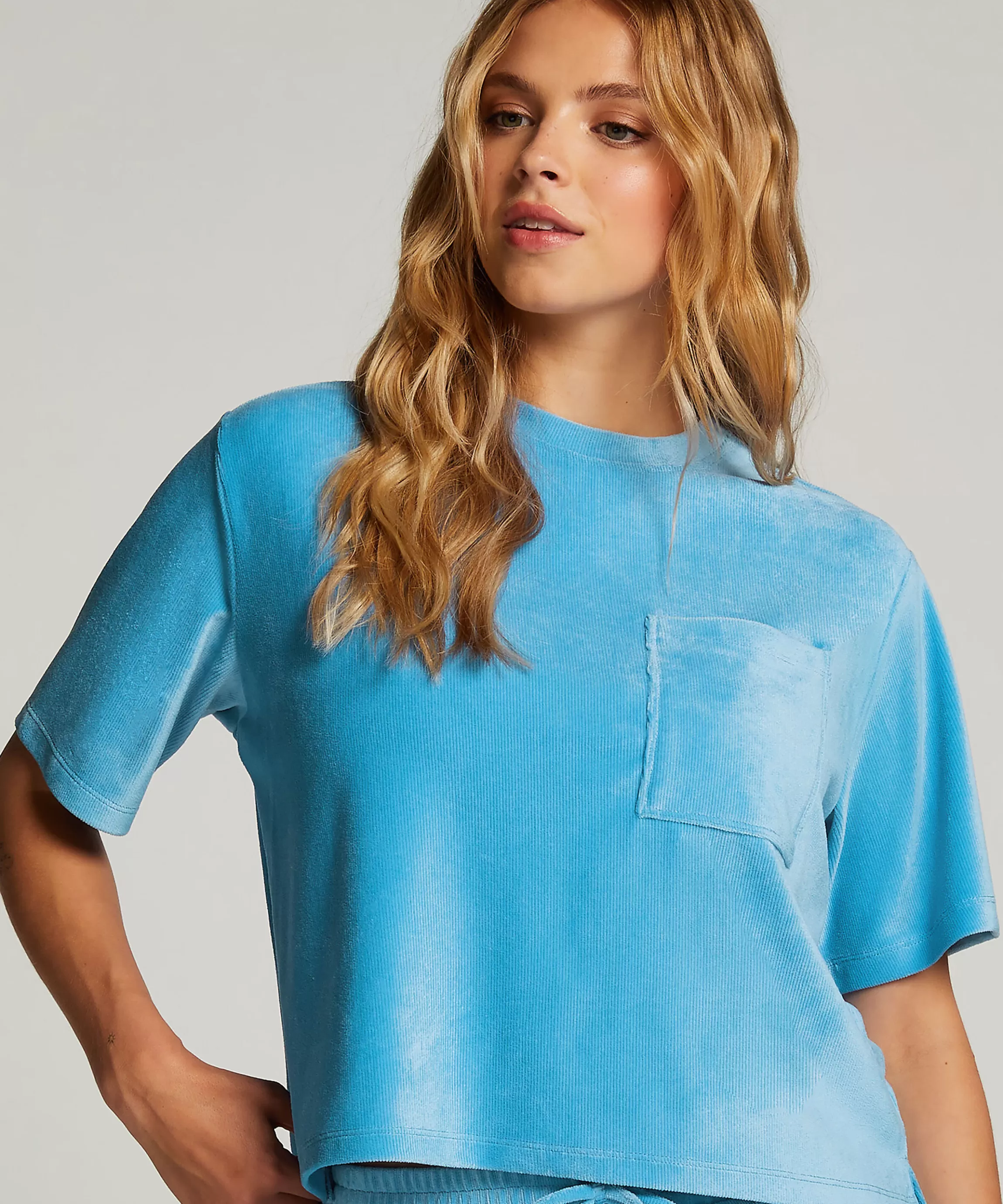 Hunkemöller Pyjama'S*Top Rib Velours Blauw