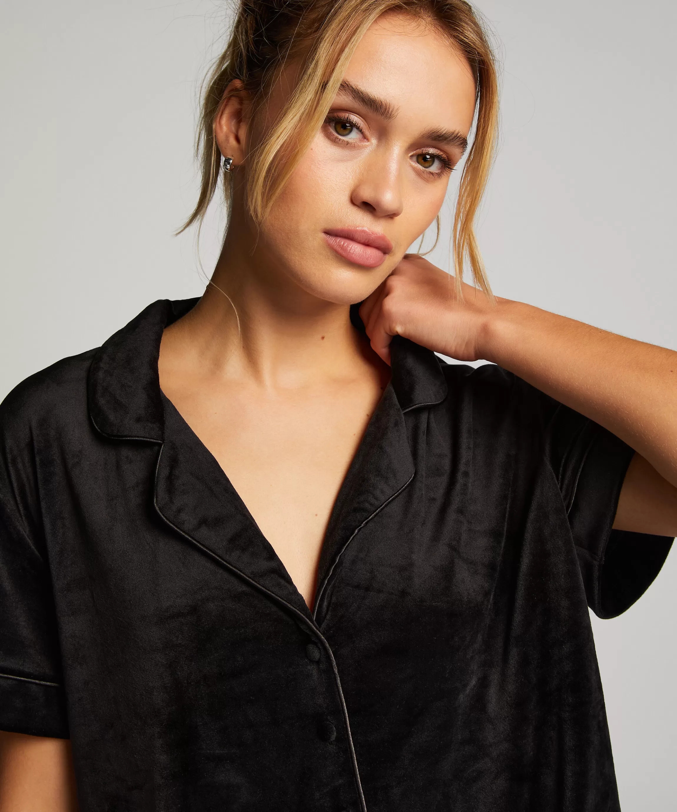 Hunkemöller Pyjamatops*Velours Jacket Zwart