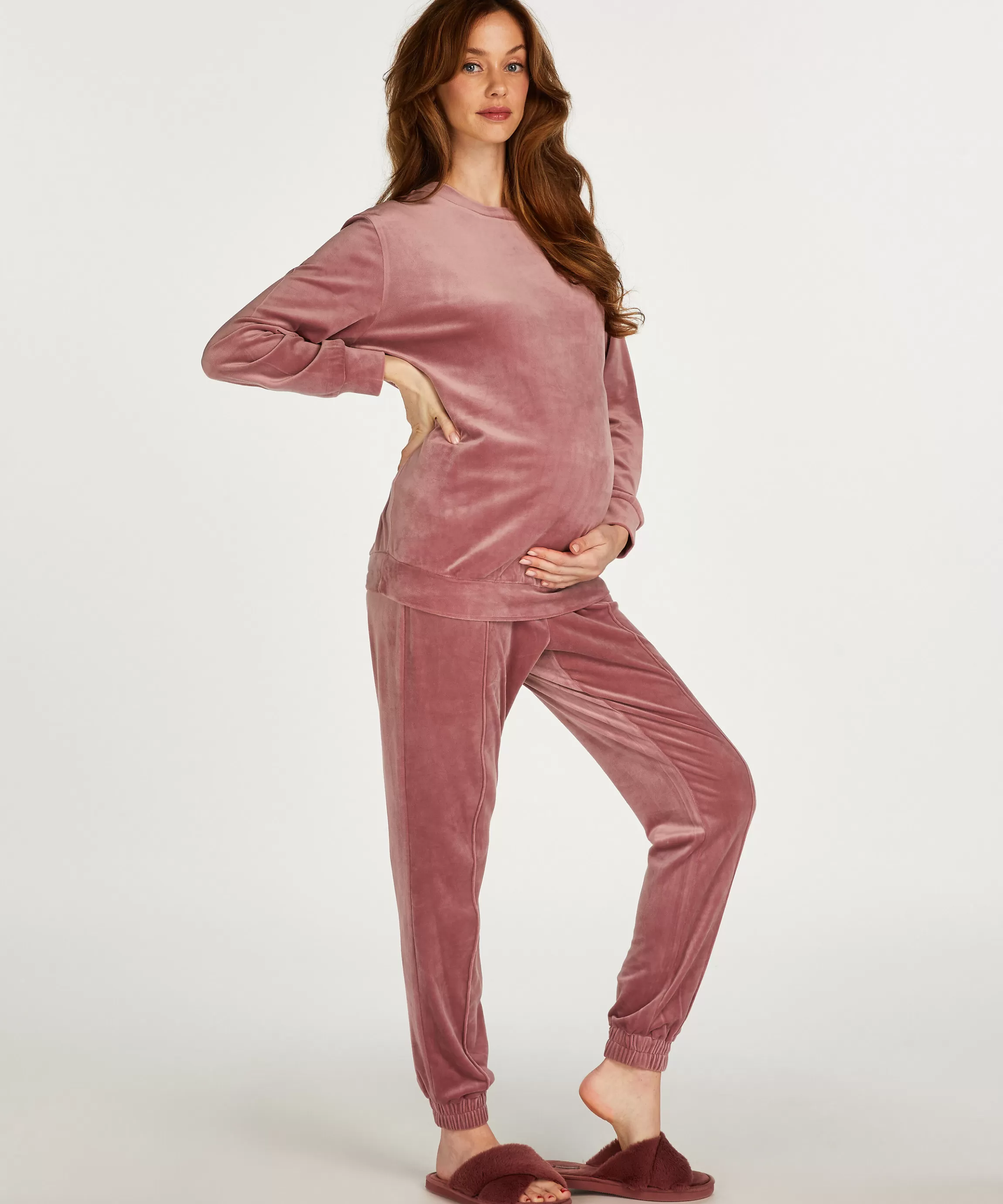 Hunkemöller Pyjama'S*Zwangerschapsjoggingbroek Velours Pintuck Roze